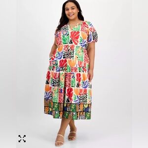 NWT Julia Jordan Multicolor Abstract Midi Dress Size 16W balloon sleeves BOHO